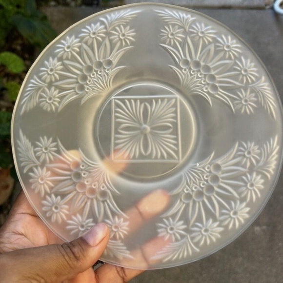 Indiana Glass Frosted Plate with Floral Etched Design- Set of 5 - Picture 2 of 5